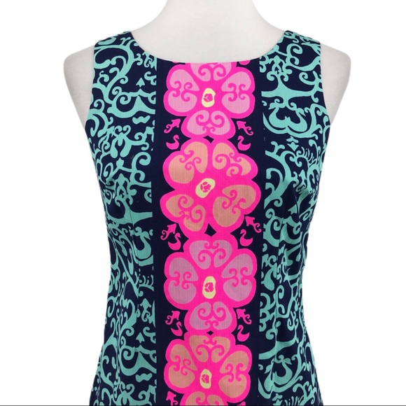 Lilly Pulitzer Delia Pink Blue Fountain Hopping Sleeveless Shift Dress - Picture 3 of 8